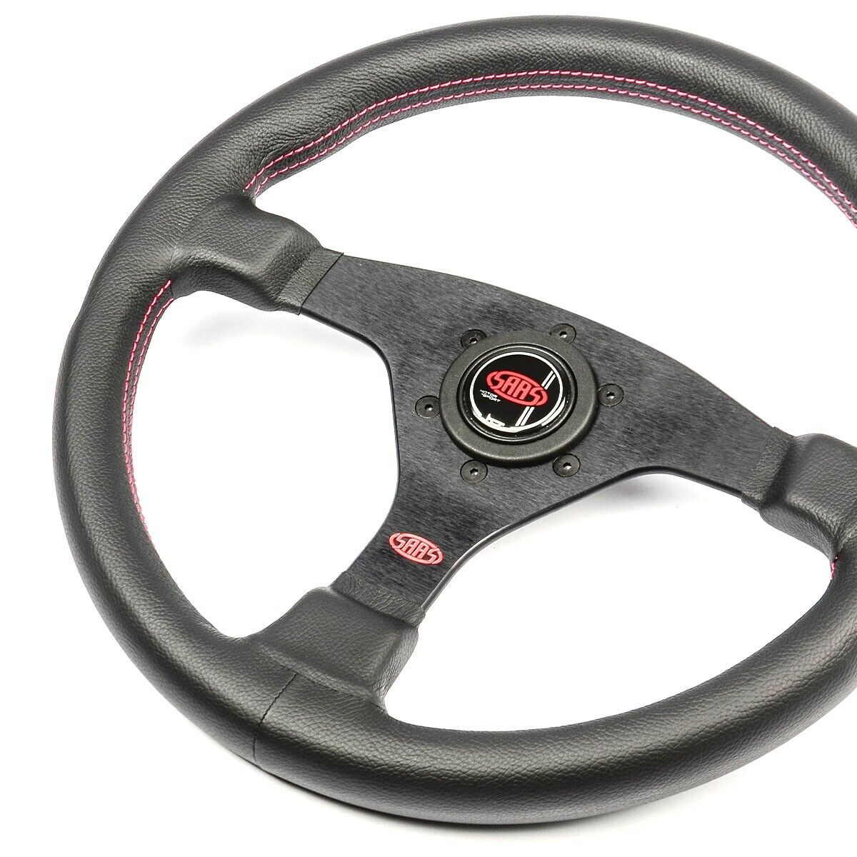 SAAS Steering Wheel Leather Lusso 14"/350mm Contoured Grip Red Stitch