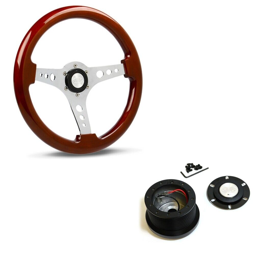 SAAS Wood Grain Sports 14" Steering Wheel & Boss Kit For Ford Falcon XY 1970-72
