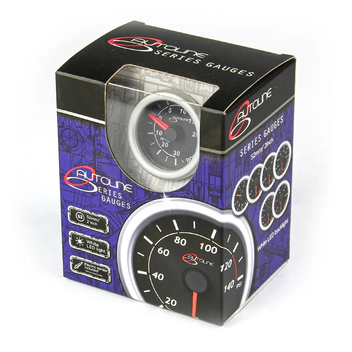 SAAS Boost Gauge 30inHg-20psi 52mm Autoline Series Black 12V SG712103
