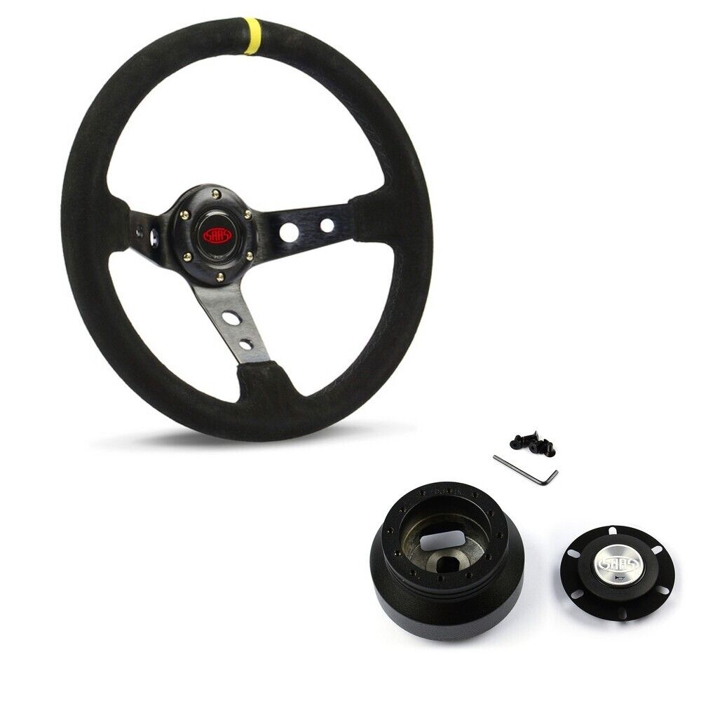 SAAS GT Suede Deep Dish Steering Wheel & Boss Kit For Ford Falcon AU 1998-2002
