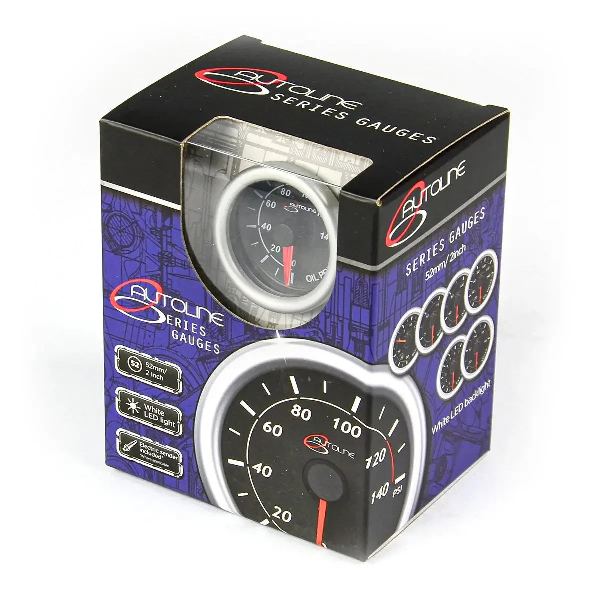 SAAS Oil Pressure Gauge 0-140psi 52mm Autoline Series Black 12V SG712303