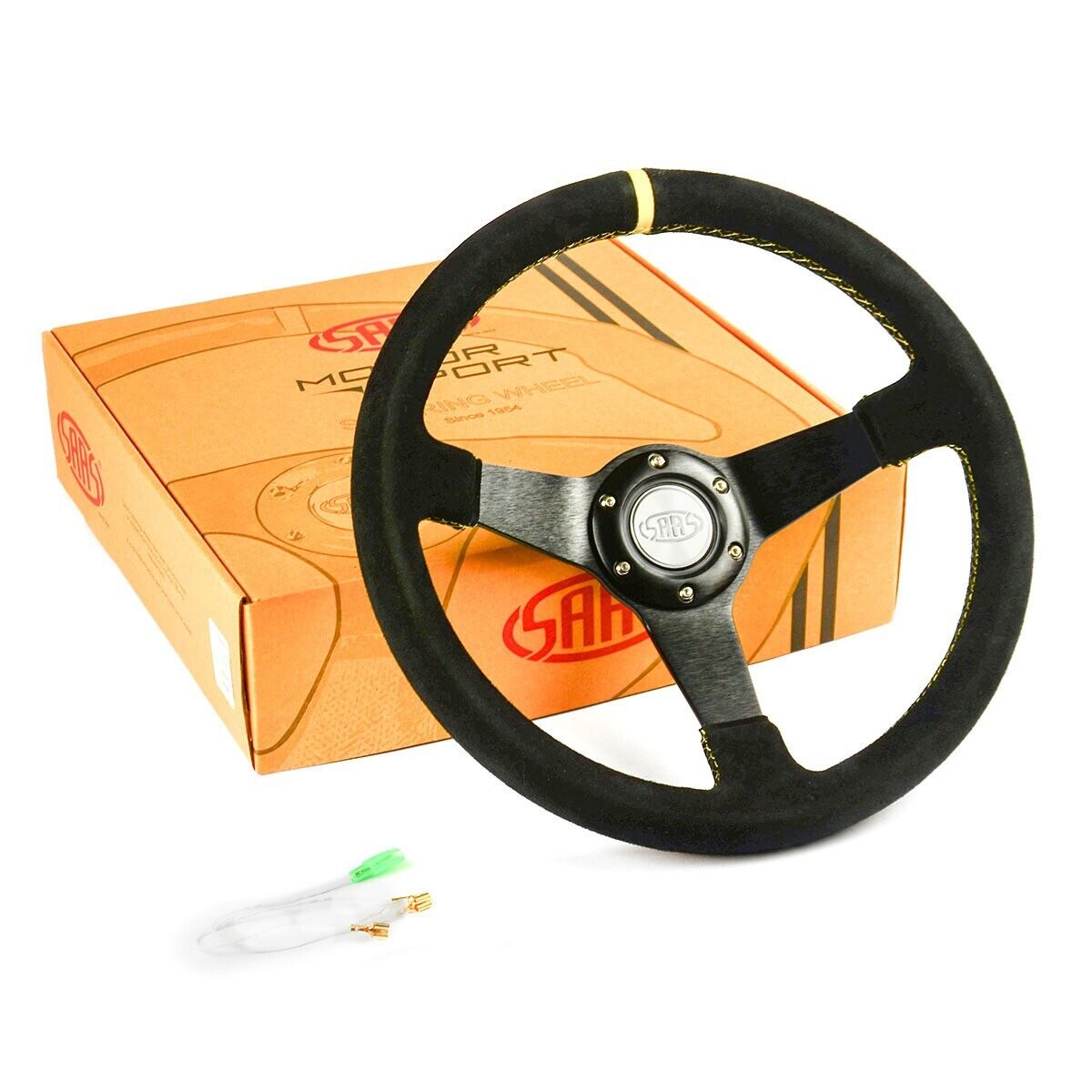 SAAS Drifter Suede Yellow Steering Wheel & Boss Kit For Ford Falcon AU 1998-2002