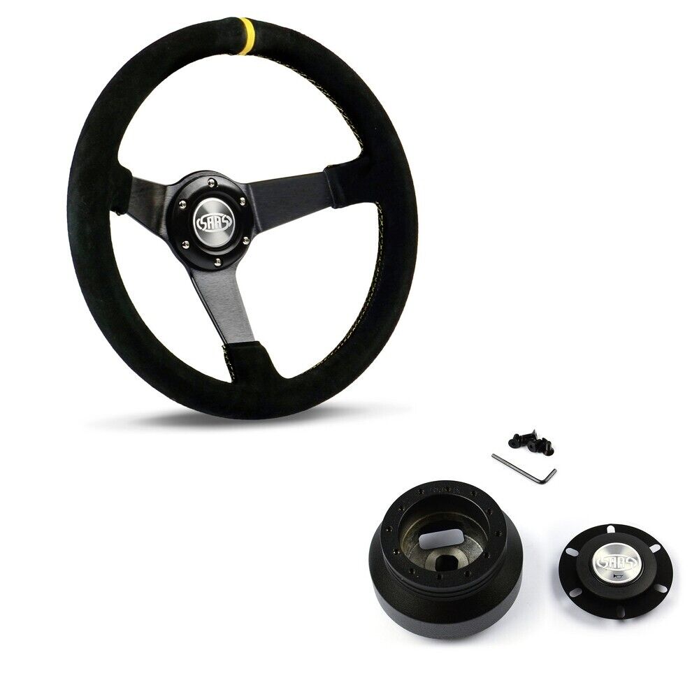 SAAS Drifter Suede Yellow Steering Wheel & Boss Kit For Ford Falcon AU 1998-2002