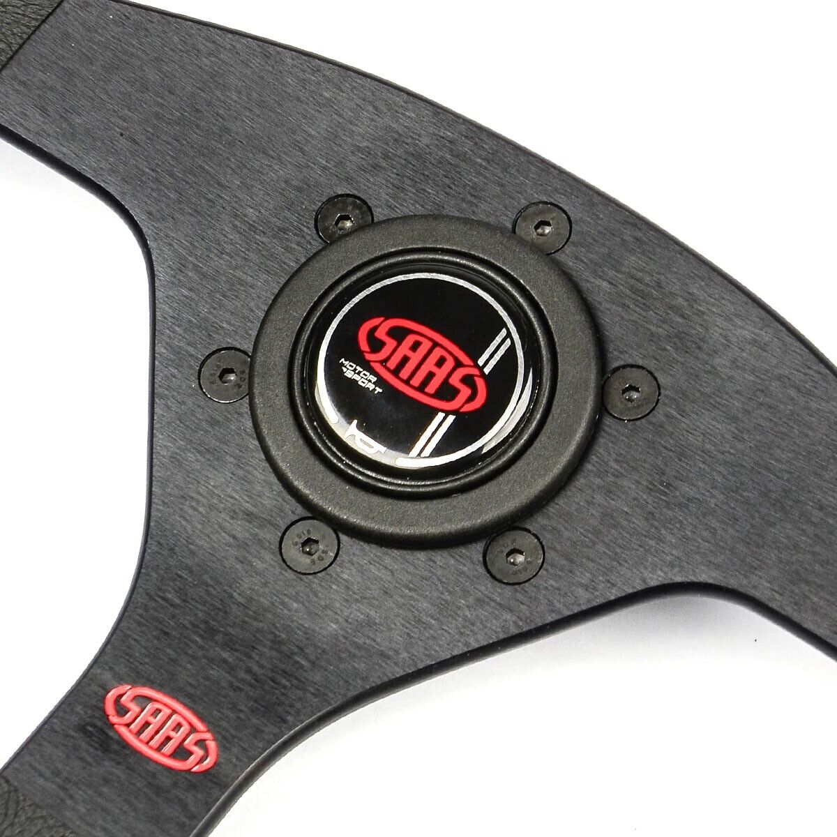 SAAS Steering Wheel Leather Lusso 14"/350mm Contoured Grip Red Stitch