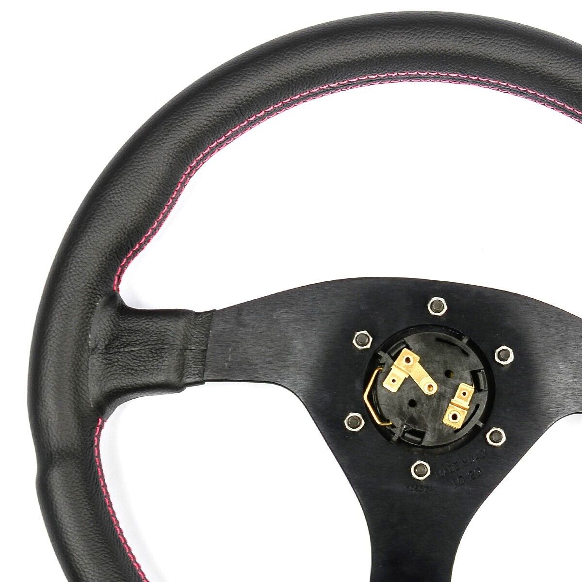SAAS Steering Wheel Leather Lusso 14"/350mm Contoured Grip Red Stitch
