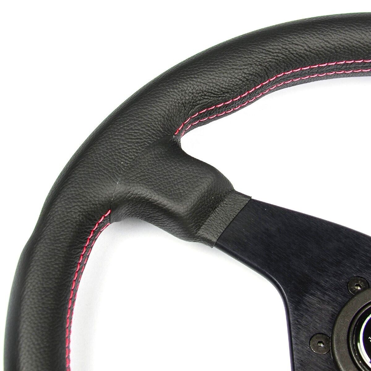 SAAS Steering Wheel Leather Lusso 14"/350mm Contoured Grip Red Stitch