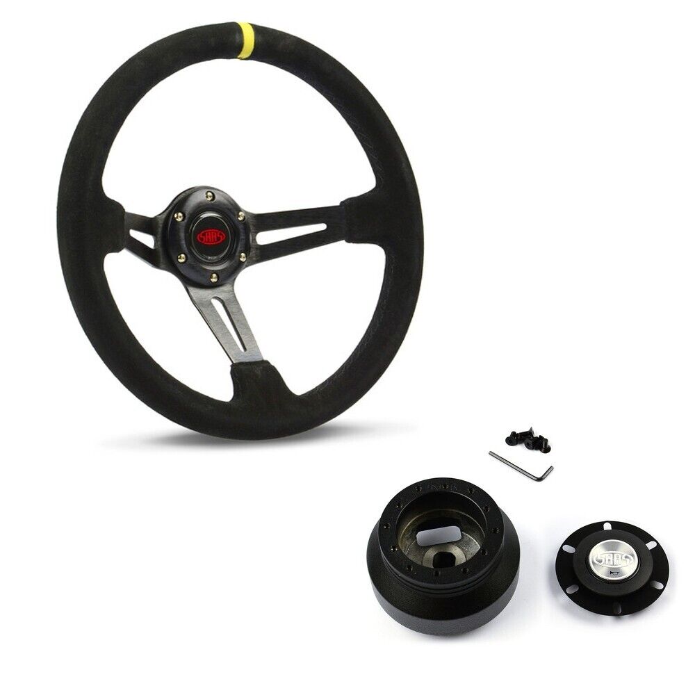 SAAS Suede Deep Dish Steering Wheel & Boss Kit For Ford Falcon AU 1998-2002