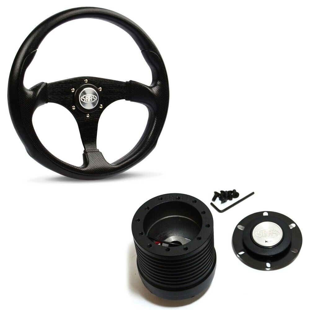 SAAS Black Poly 14" Steering Wheel & Boss Kit For Holden Commodore VR 1994-1995