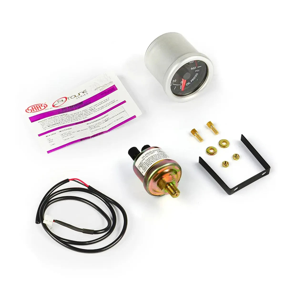 SAAS Oil Pressure Gauge 0-140psi 52mm Autoline Series Black 12V SG712302
