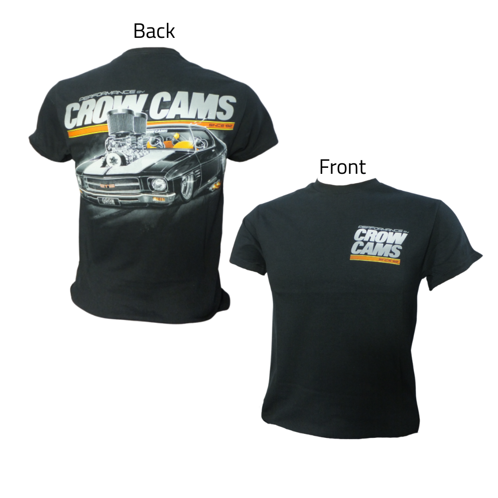 Crow Cams Black T-Shirt With Holden HQ Artwork On Back Size: 2X LARGE0