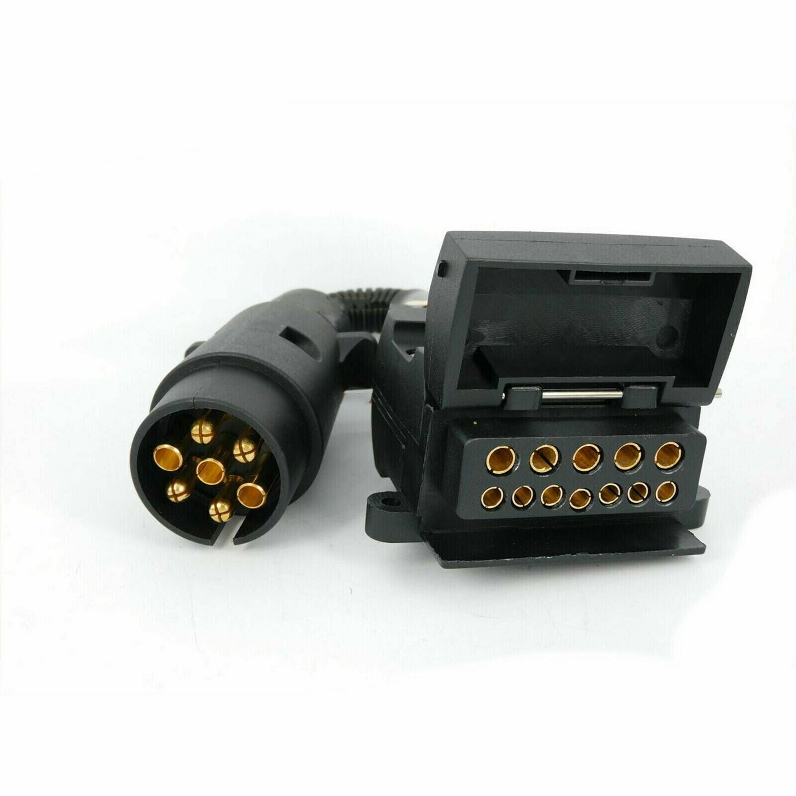 Trailer Adaptor Plug - 7 Pin round Male Plug to 12 Pin Female flat Caravan Car