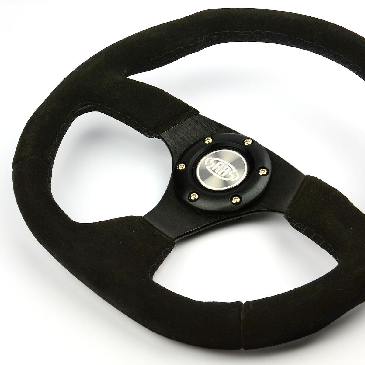 SAAS Steering Wheel Suede 14" ADR Black Flat Bottom