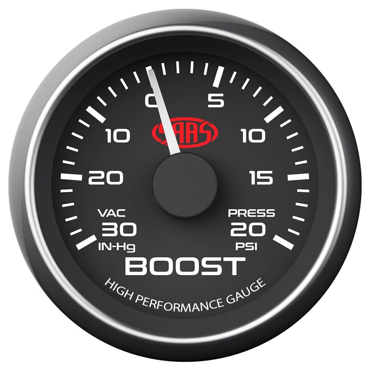 SAAS SG-TB52B Turbo Boost 52mm 2in 30 IN-HG>20 PSI Analog Gauge Black Face