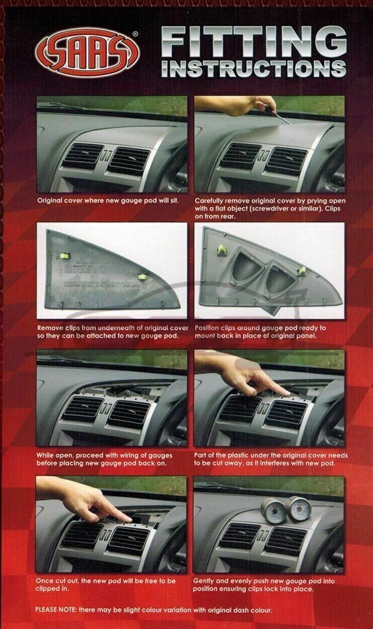 SAAS Gauge Dash Pod for BA BF Falcon XR6 XR8 GT F6 GTP Takes 52mm Gauges Grey