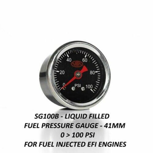 Genuine SAAS SG100B Black Face Gauge Liquid Filled Fuel Pressure 0 > 100 PSI EFI