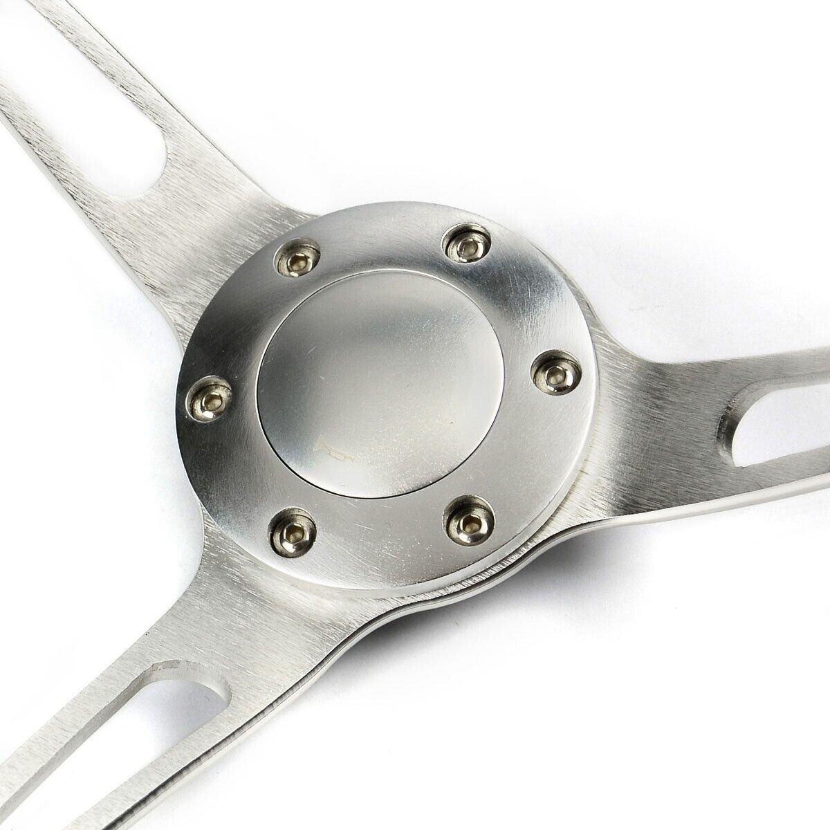 SAAS Steering Wheel Poly 380mm Classic Deep Dish Brushed Alloy Slotted