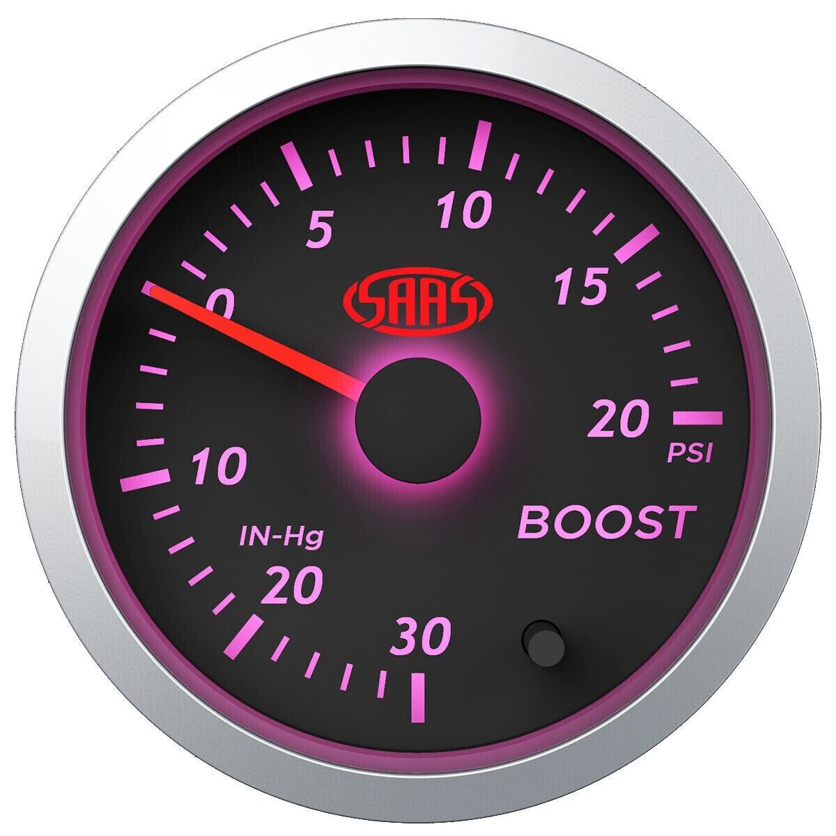 SAAS Streetline Series Boost 52mm 2in 30 IN-HG>20 PSI Gauge Black Face 7 Colours