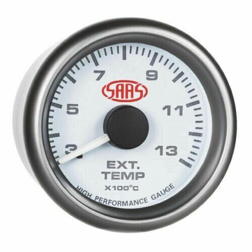 SAAS EGT Pyro 52mm 300>1300 Deg Analog Electric Gauge White Face Grey Ring