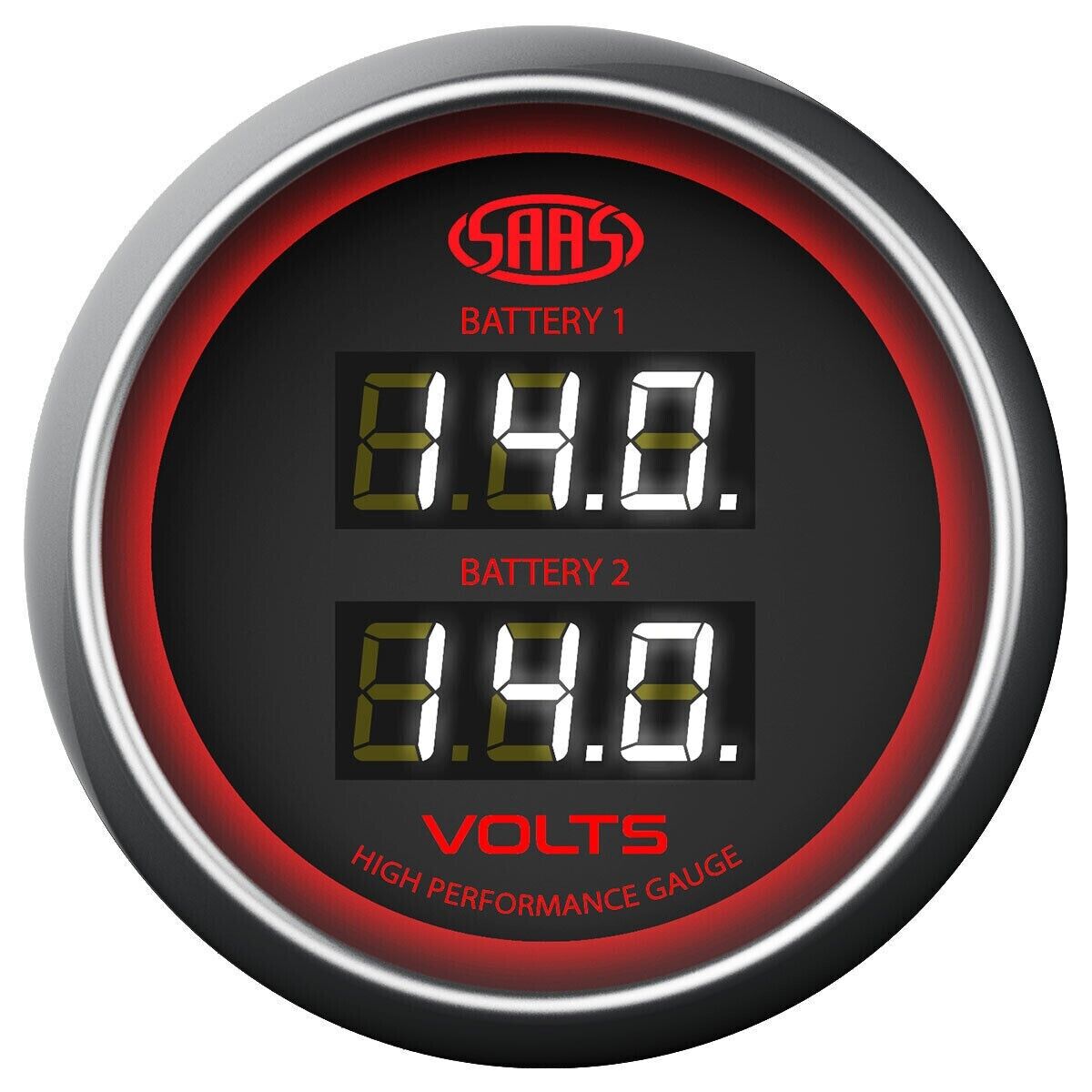 SAAS Muscle 52mm Voltage Gauge Dual Digital 8-18V Multi Colour Display 2" Black