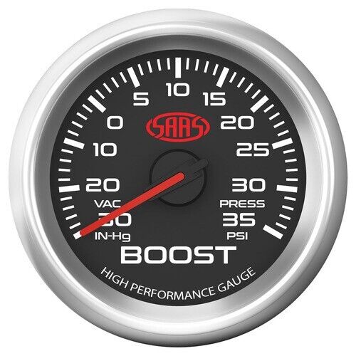 SAAS Boost Gauge 30inHg-35psi 52mm Black Muscle Series 3