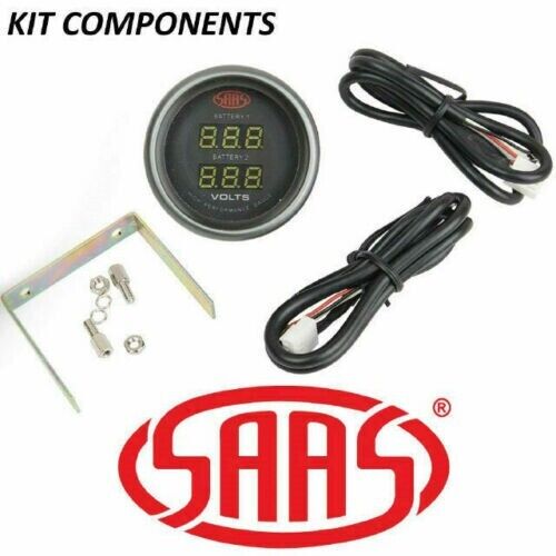 SAAS Muscle 52mm 2" Dual Battery Volt Gauge 8-18V Black Dial Face / Fitting Kit