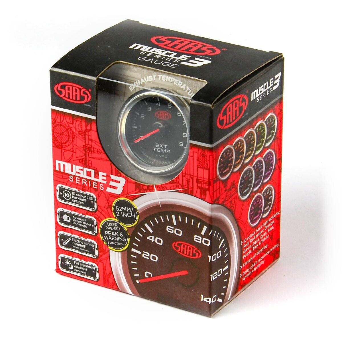 SAAS Exhaust Temp Gauge 0°-900° 52mm Black Muscle Series 3