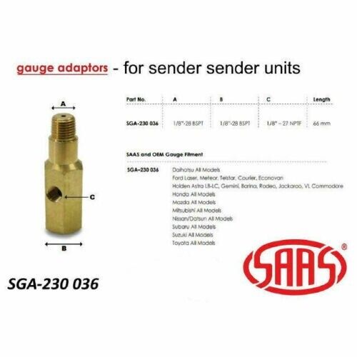 SAAS SGA230036 Oil Pressure Gauge Adapter 1/8 BSPT Brass T Piece Sensor Sender