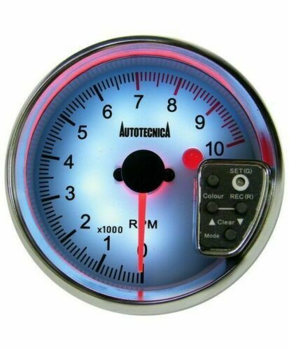 Performance Tachometer 3 3/4in Analog Gauge White Face 7 Colour Light Tacho RPM