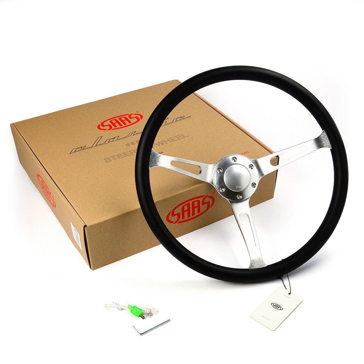 SAAS Steering Wheel Poly 380mm Classic Deep Dish Brushed Alloy Slotted