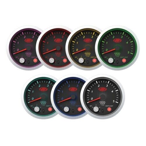 SAAS Tachometer Tacho Diesel 0-5K Shiftlite 3-1/2 Gauge 98mm Black Streetline