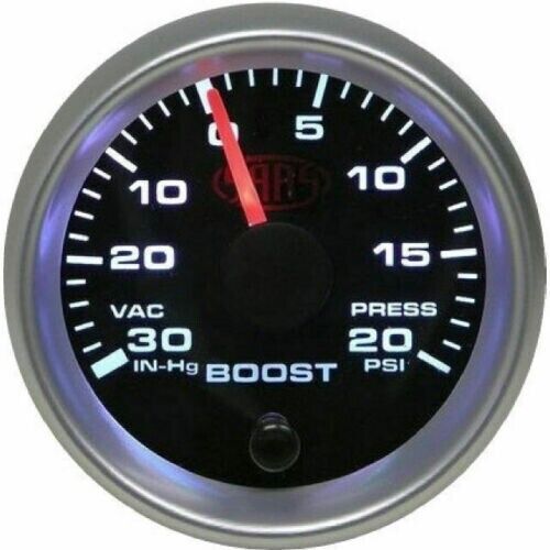 SAAS Turbo Boost 52mm 2in 30 IN-HG > 20 PSI Analog Gauge Black Face Silver Rim