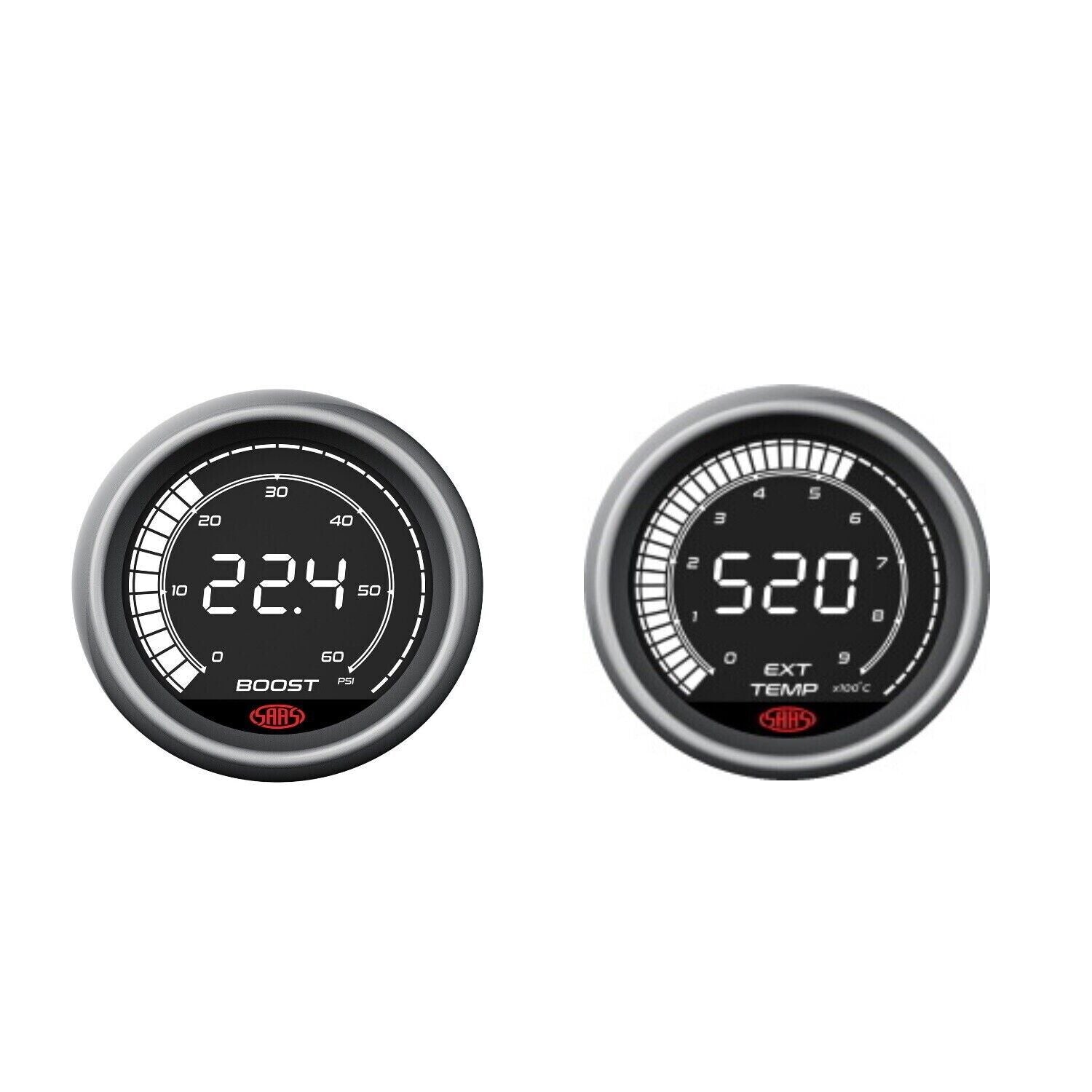 SAAS Muscle Digital Series Combo EGT/Pyro 0-900Deg And Boost 0-60psi 52mm