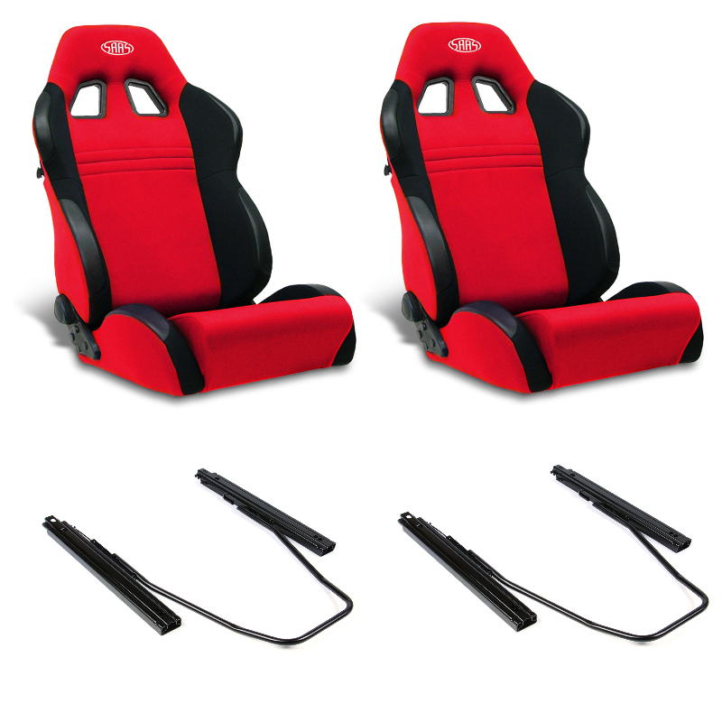 SAAS Vortek Seats (2) With Sliders Dual Recline Black/Red ADR Compliant