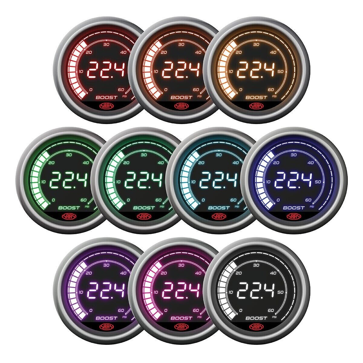 SAAS Muscle Digital Series Combo EGT/Pyro 0-900Deg And Boost 0-60psi 52mm