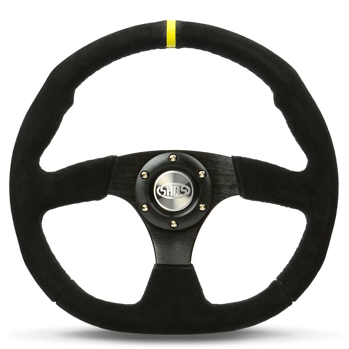 SAAS Steering Wheel Suede 14" ADR Black Flat Bottom + Indicator