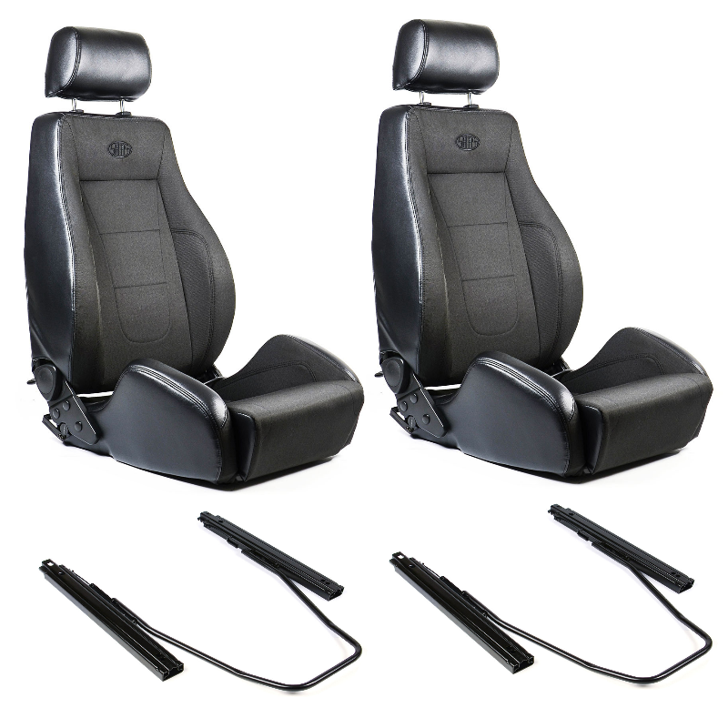 SAAS 4X4 Sports Seats (2) With Sliders Black Cloth / PU Leather ADR Compliant