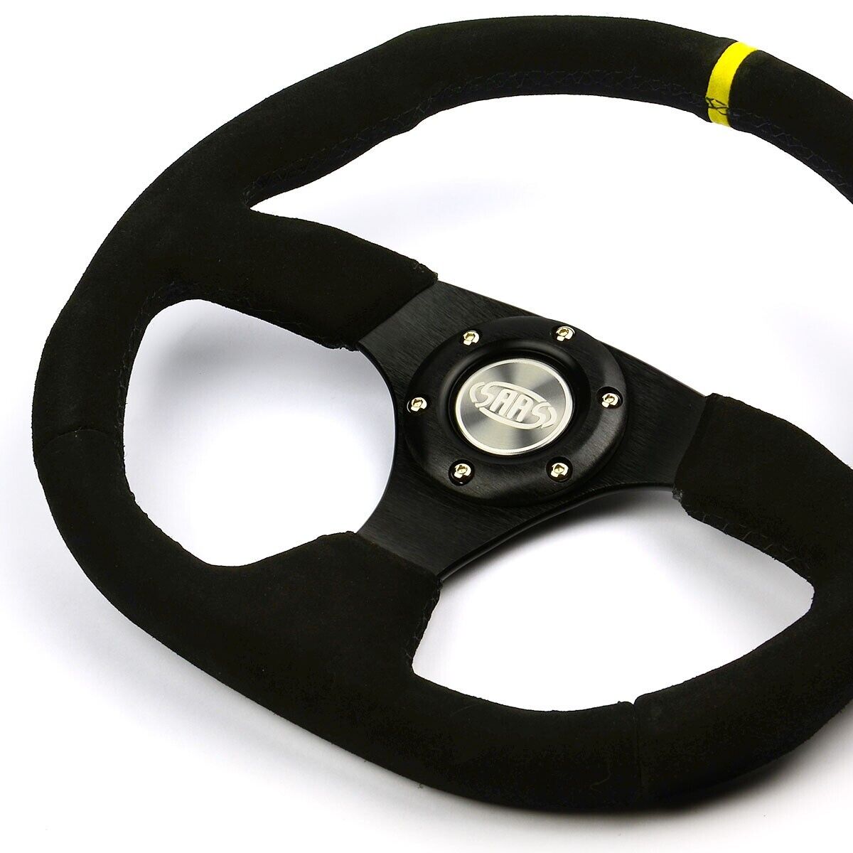 SAAS Steering Wheel Suede 14" ADR Black Flat Bottom + Indicator