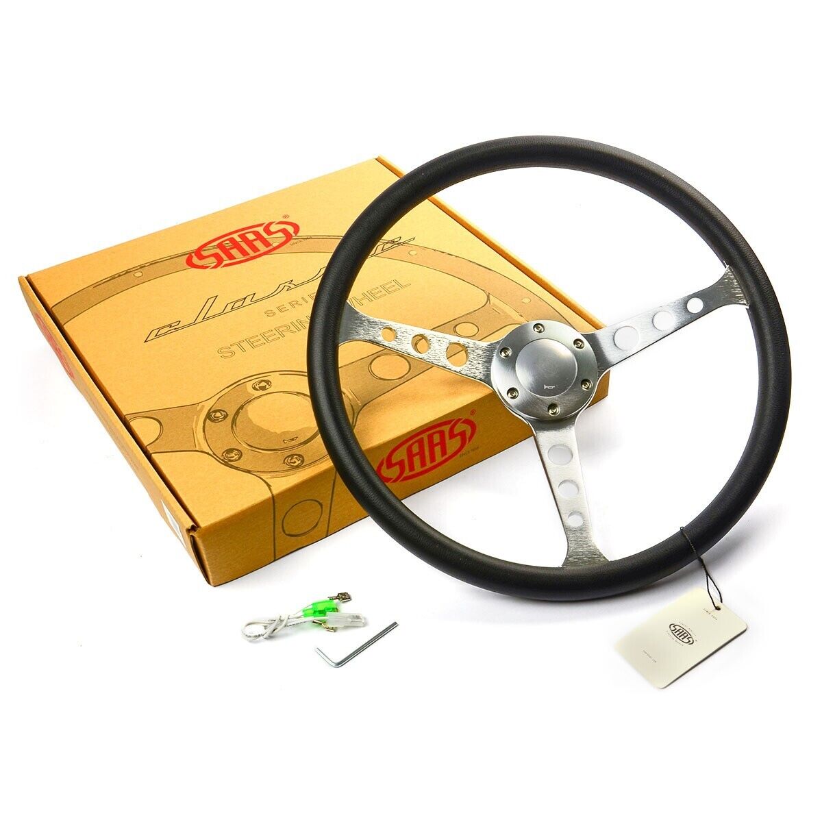 SAAS Steering Wheel Poly 380mm ADR Classic Brushed Alloy With Holes