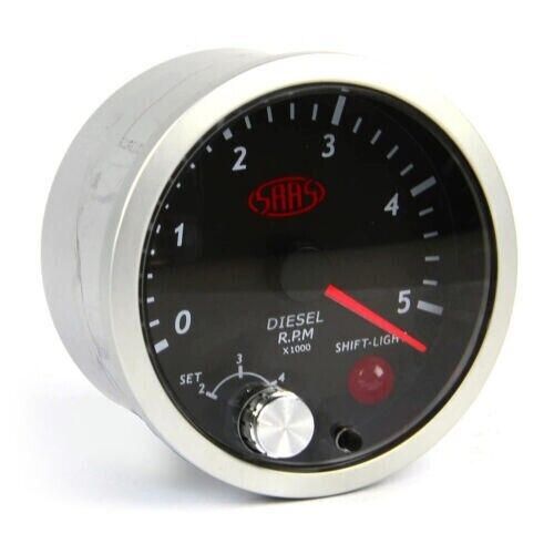 SAAS Tachometer Tacho Diesel 0-5K Shiftlite 3-1/2 Gauge 98mm Black Streetline