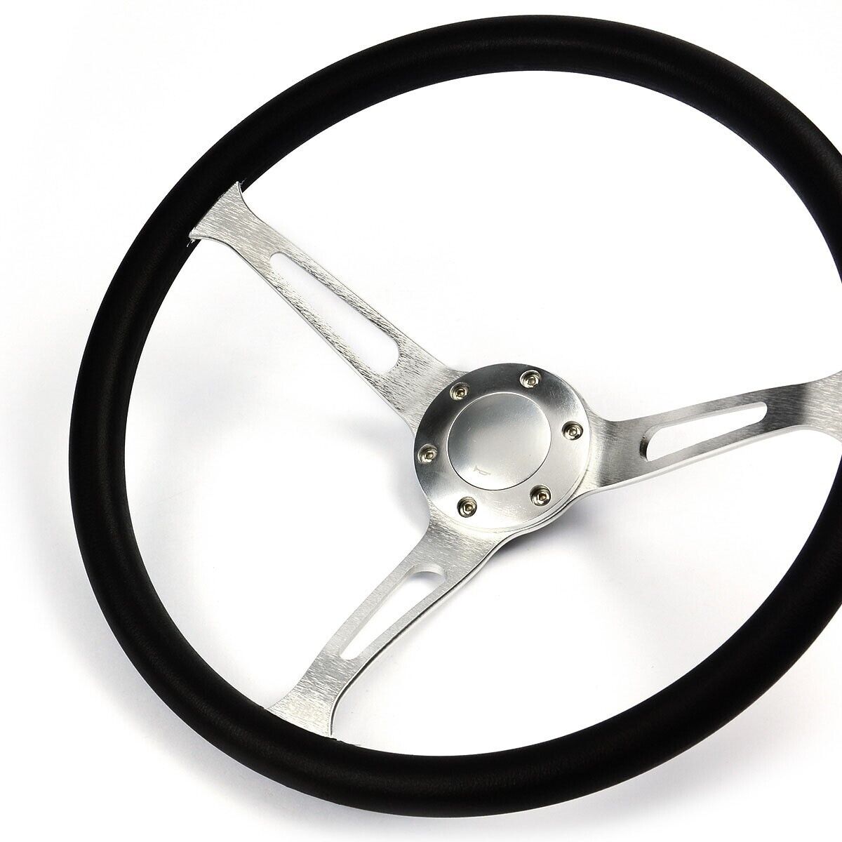 SAAS Steering Wheel Poly 380mm Classic Deep Dish Brushed Alloy Slotted