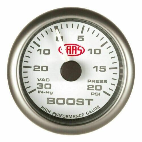 SAAS Performance Turbo Boost 2 5/8in 67mm 30 IN-HG > 20 PSI Analog Gauge White