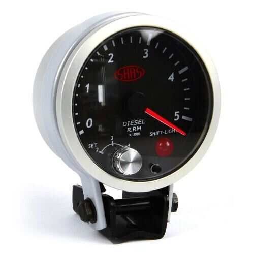 SAAS Tachometer Tacho Diesel 0-5K Shiftlite 3-1/2 Gauge 98mm Black Streetline