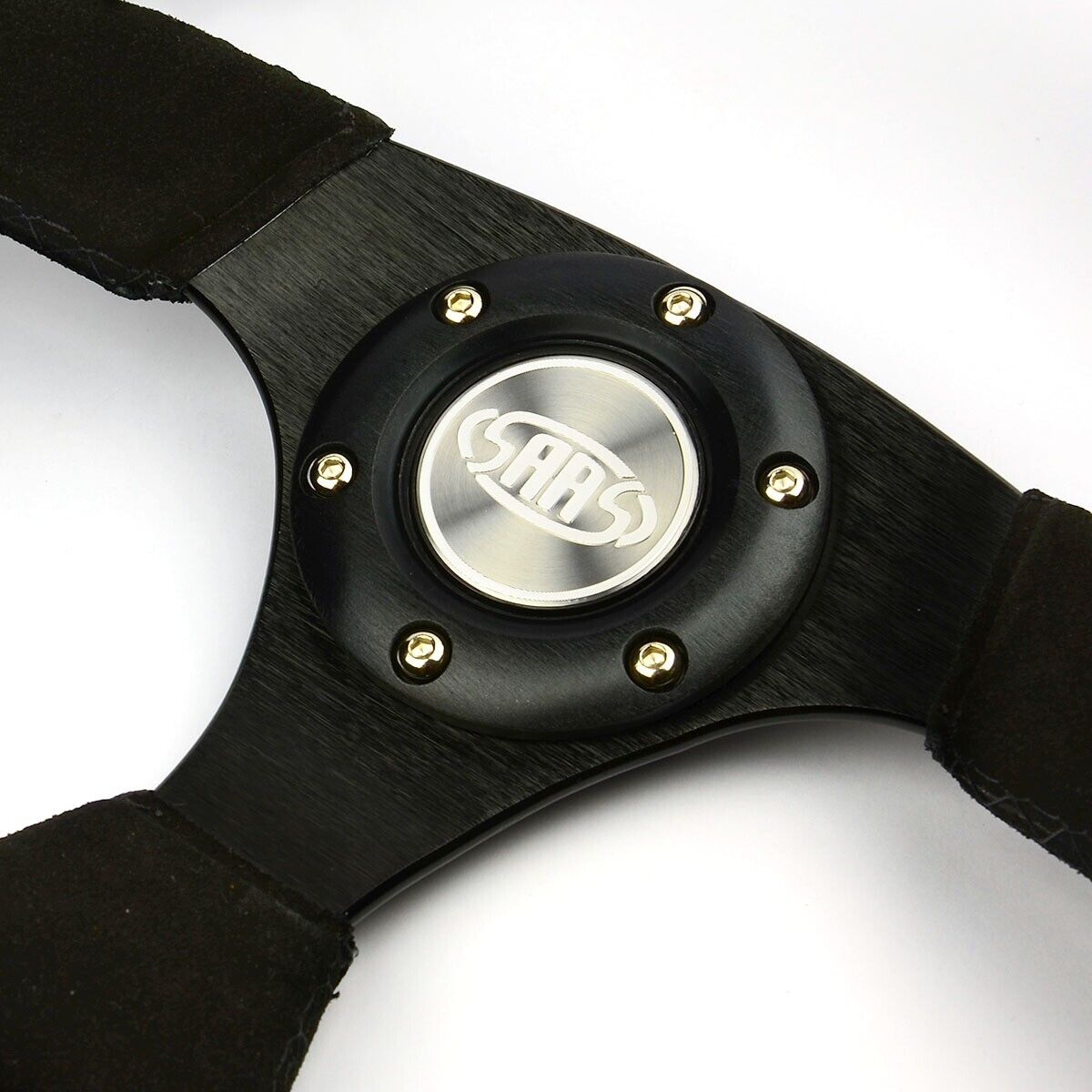 SAAS Steering Wheel Suede 14" ADR Black Flat Bottom + Indicator