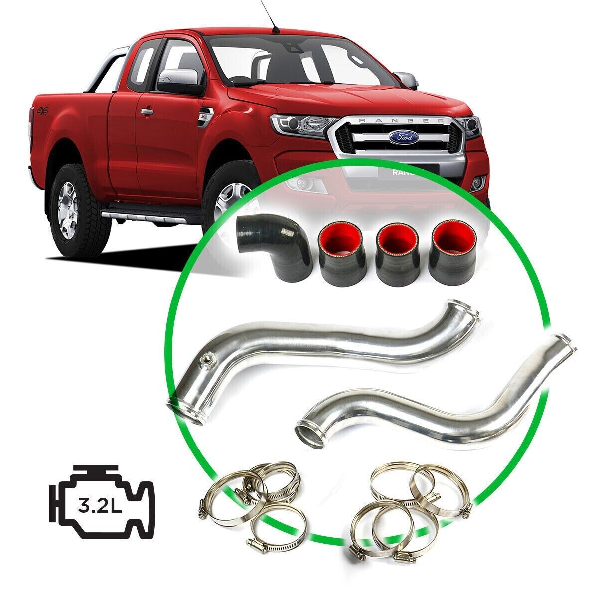 Genuine SAAS Intercooler Pipe Kit - Polished Alloy for Ranger / BT50 3.2L