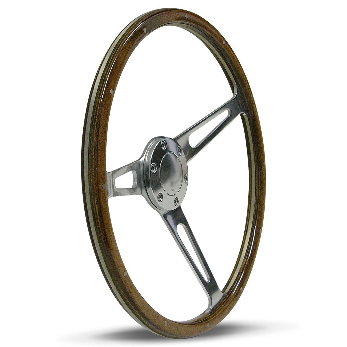 SAAS Steering Wheel Wood 15" ADR Classic Polished Alloy Slots + Rivet