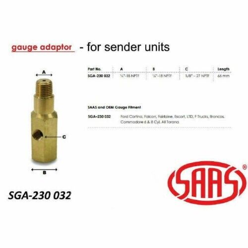 SAAS Adapter Oil Pressure Gauge 1/4 NPT Brass TPiece Sender for EA>EL BA BF FG