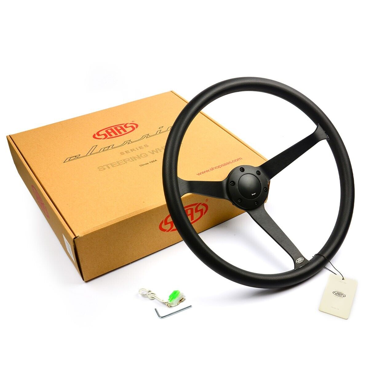 SAAS Steering Wheel Poly 380mm Classic Deep Dish Black Alloy Solid
