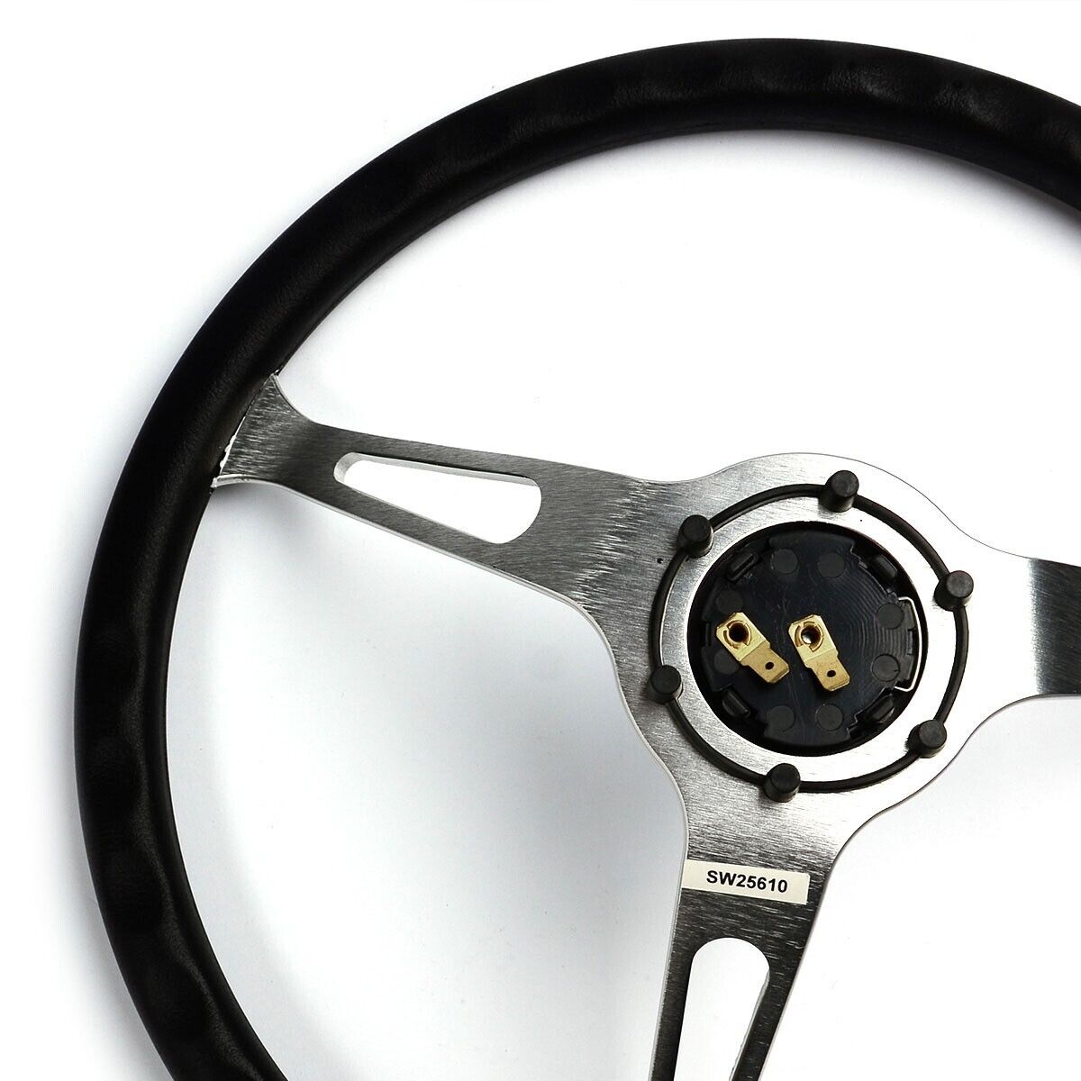 SAAS Steering Wheel Poly 380mm Classic Deep Dish Brushed Alloy Slotted