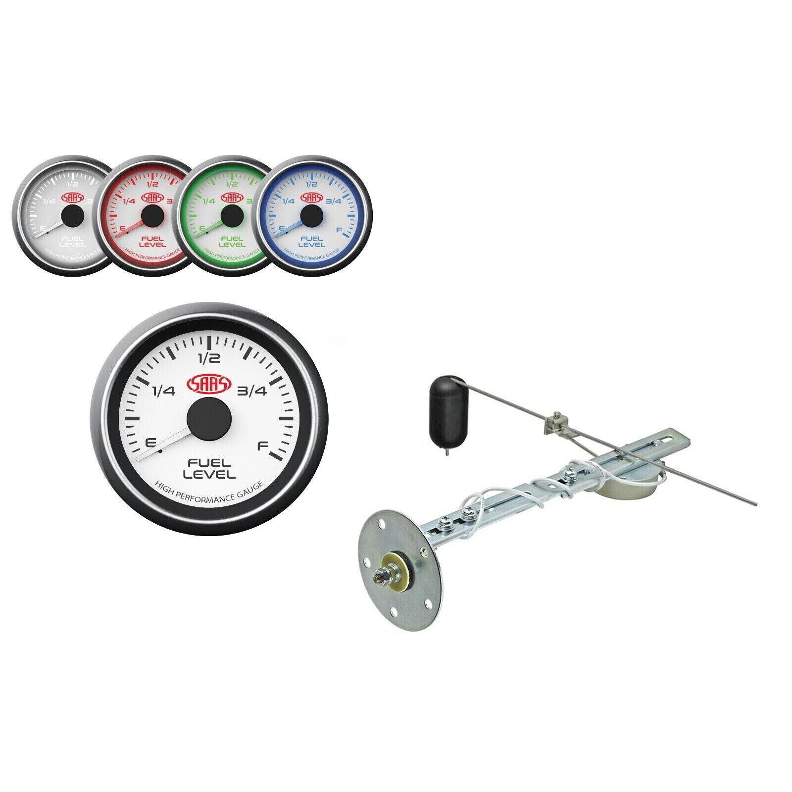SAAS Fuel Level Gauge & Sender Unit 52mm/2" White Muscle Series with Tank Sender