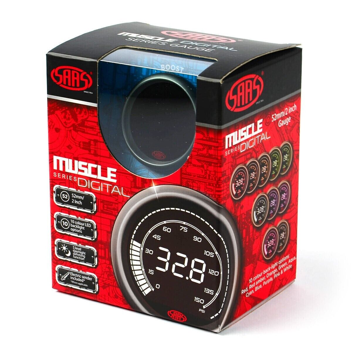 SAAS Muscle Digital Series Combo EGT/Pyro 0-900Deg And Boost 0-60psi 52mm